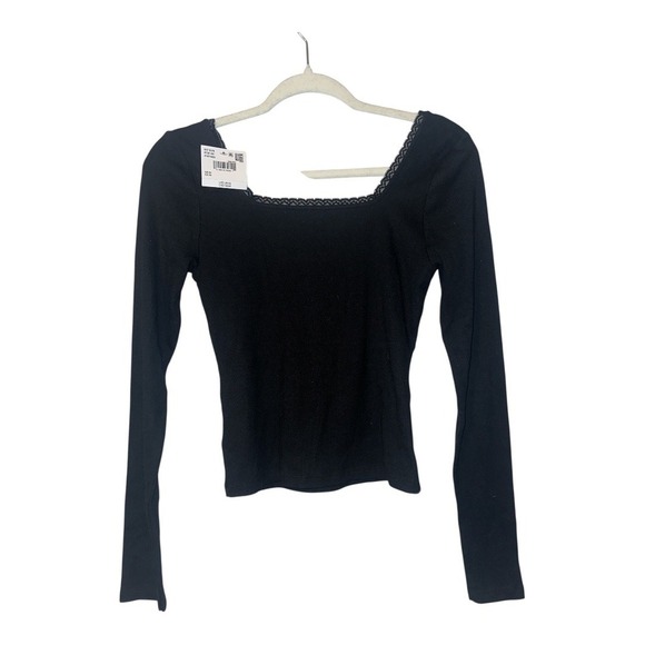 American Eagle Black Square Neckline Cropped Top, Medium - Picture 3 of 6